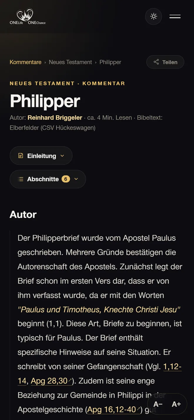 Screenshot: Vers-für-Vers-Kommentar zum Philipperbrief auf onelife-onechance.org